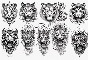 Ancient mythical tiger-like creature on a sleeve tattoo idea
