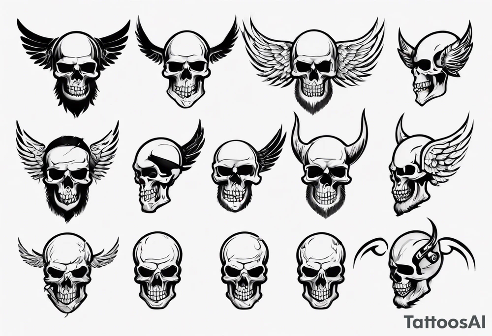 Viking face skulls on the side with wings tattoo idea