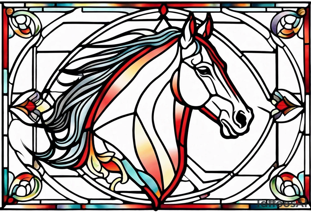 stained glass window with a red horse's head tattoo idea