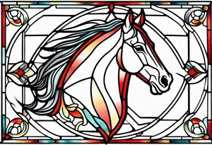 stained glass window with a red horse's head tattoo idea