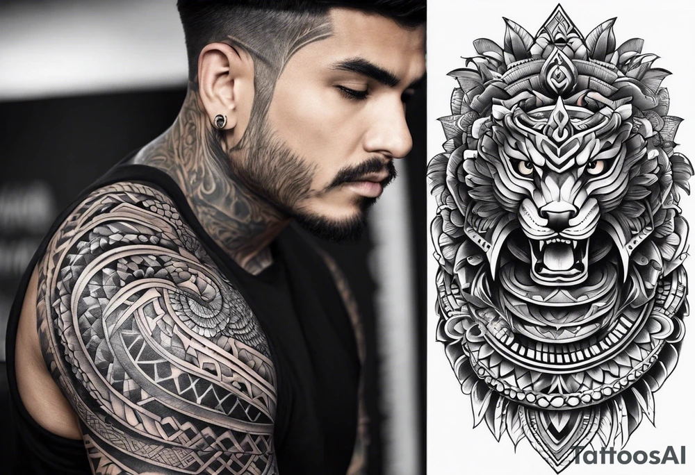 aztec snake sleeve tattoo idea