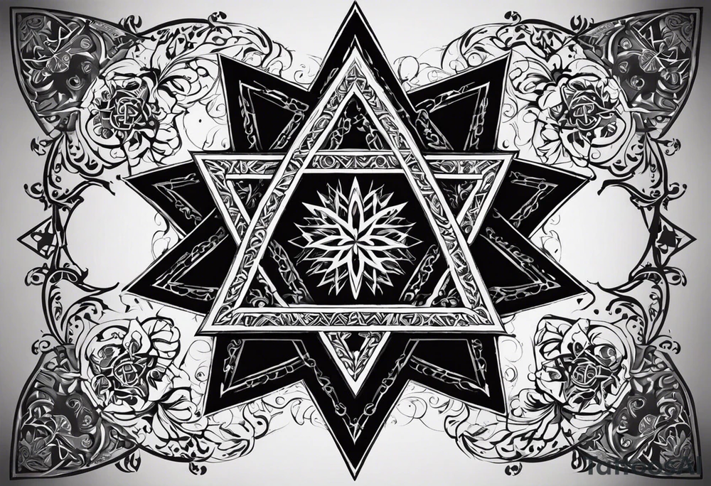 I would like two symmetrical tattoos on each side of my chest (left and right). The primary design element should be a six-pointed Star of David , with the Armenian Wheel of Eternity placed in the center of each star.

	•	The six-pointed stars should be geometric, bold, and well-defined. They should have a clean and sharp look.
	•	The Wheel of Eternity should be intricate and detailed, representing the traditional Armenian symbolism of eternal cycles and continuity. It should blend harmoniously within the center of the star.
	•	The overall design should convey balance, spirituality, and strength.
	•	The size should be proportional to the chest area, not too large but prominent enough to be noticeable on both sides.
	•	I’d prefer a minimalist approach, but the design should still be detailed enough to reflect the cultural and spiritual significance. tattoo idea