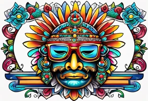 Colorful Mayan theme sunglasses tattoo idea