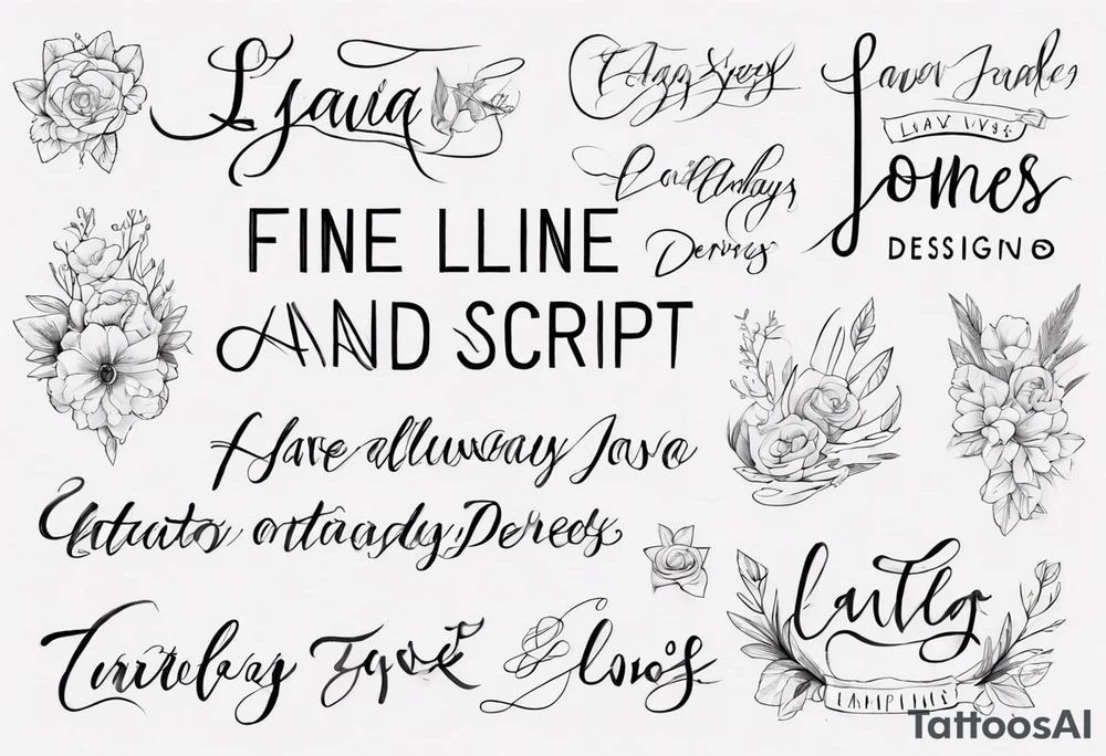 Fine line and script fonts.
Layla Jones
4-ever and always tattoo idea Fine line and script fonts.
Layla Jones
4-ever and always tattoo idea