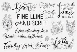 Fine line and script fonts. 
Layla Jones
 4-ever and always tattoo idea