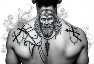 Saint judas realistic and smoke background tattoo idea
