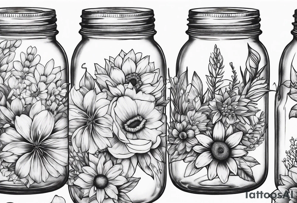 Mason jar bouquet tattoo idea