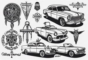 i want a tattoo of a viking and a old classic vintage car  and I want the words “Viking Customs” incorporated into the design tattoo idea