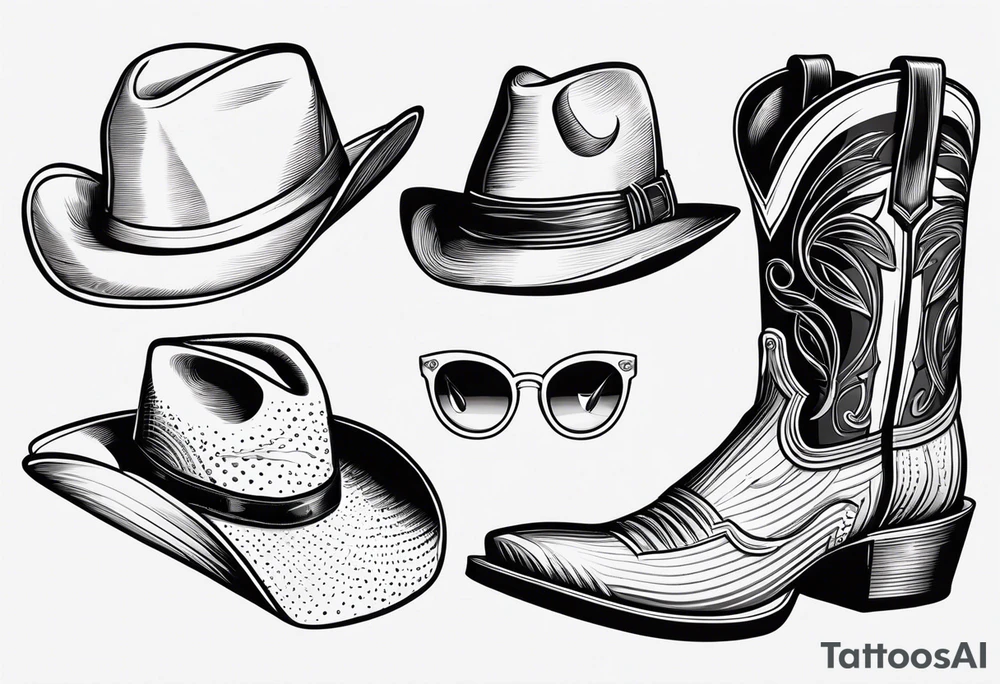 ADD the following three things: mens boots, womens flip flops and a cowboyhat. On the beach tattoo idea