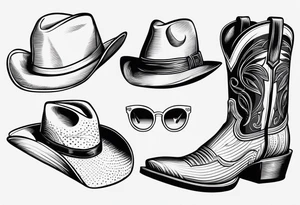 ADD the following three things: mens boots, womens flip flops and a cowboyhat. On the beach tattoo idea