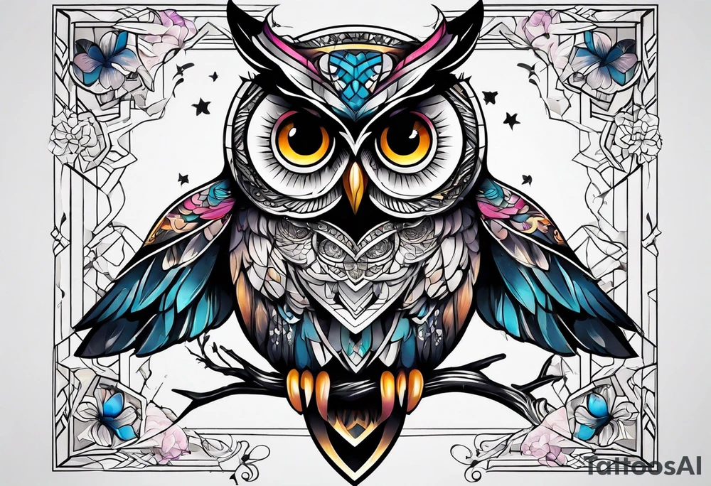 Owl and butterfly tattoo idea