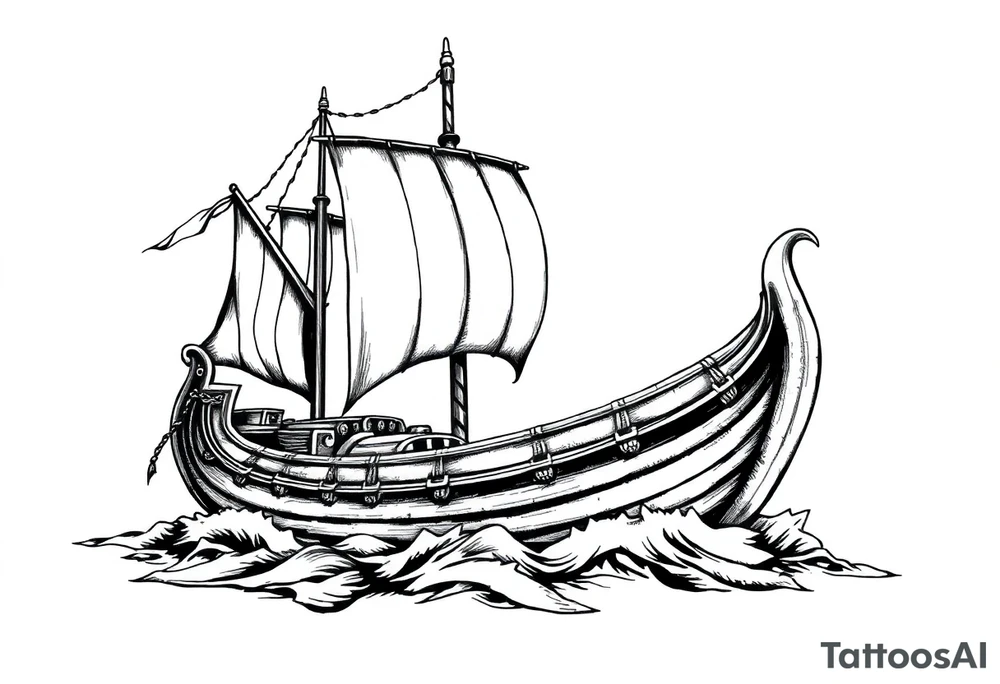 viking-ship on sea tattoo idea
