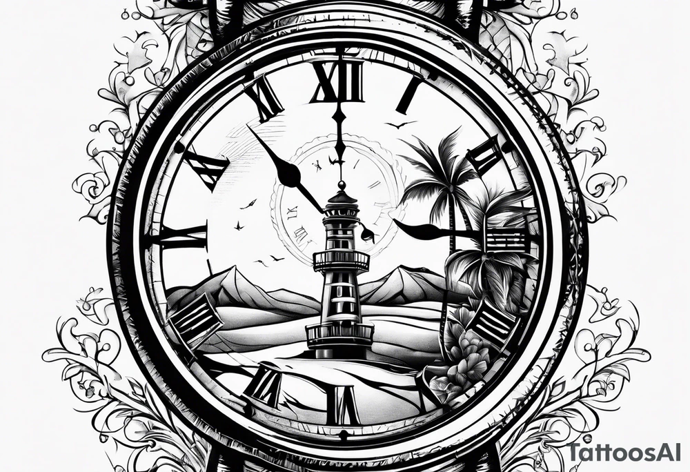 Make time count. watch and sand flying around hourglass tattoo idea