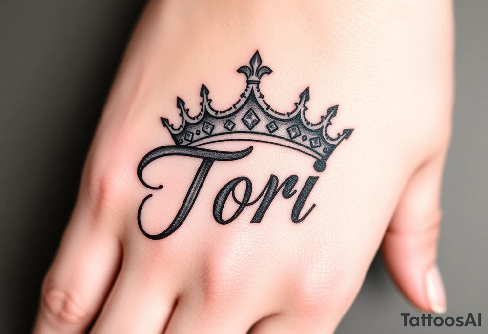 Name Tori with big crown tattoo idea