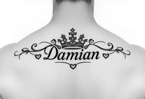 Name Damian, with crown, and hearts tattoo idea