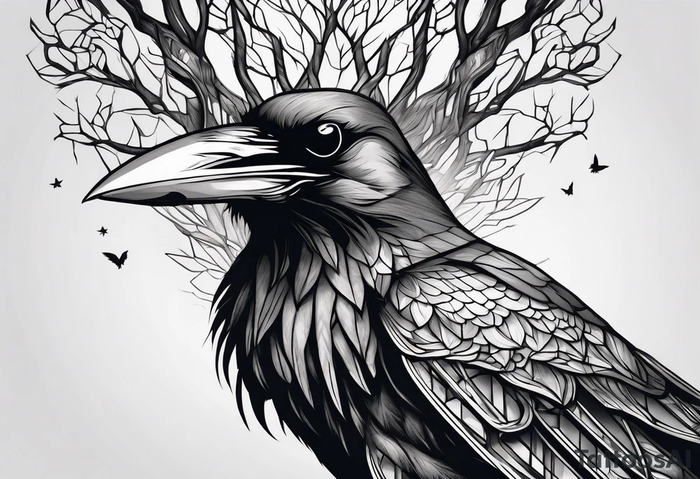 A crow on a ent skull tattoo idea