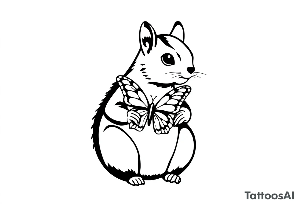 A Squirrel with a butterfly in hands tattoo idea