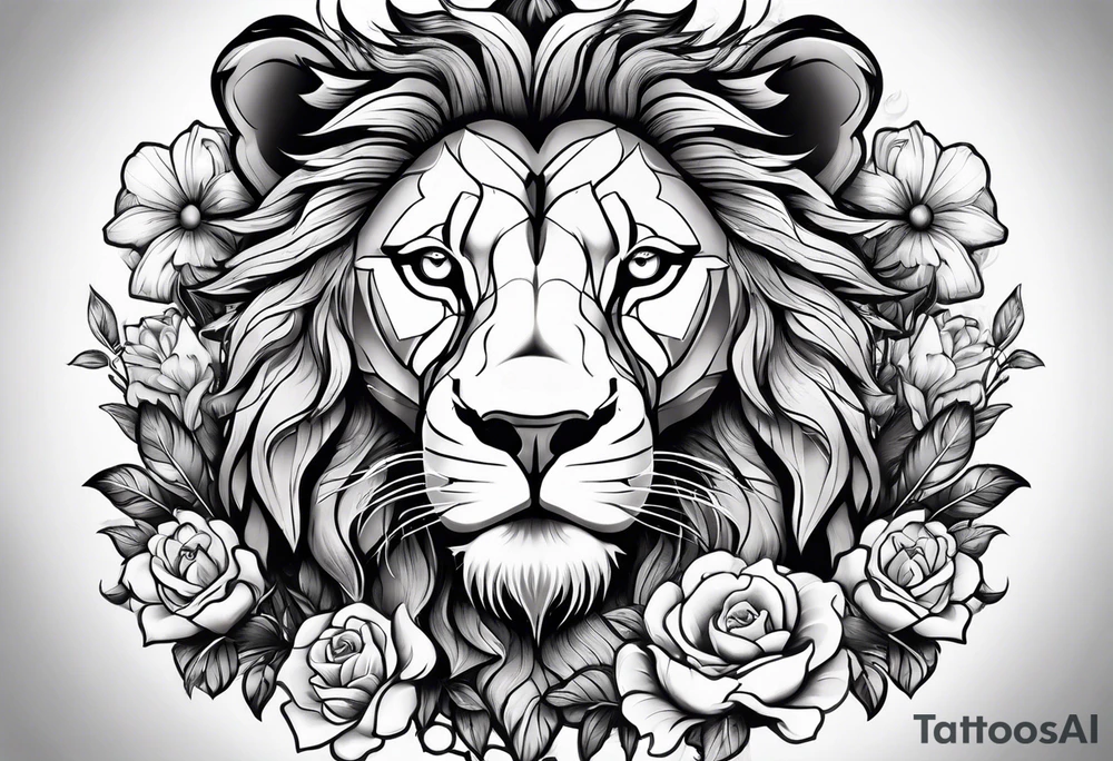 Lion and flowers tattoo idea