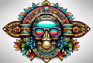 Colorful Mayan theme sunglasses tattoo idea