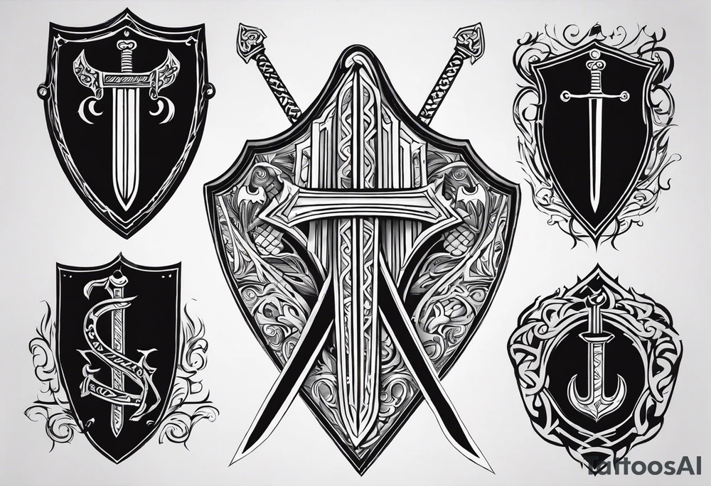 Valhalla steps shield sword tattoo idea