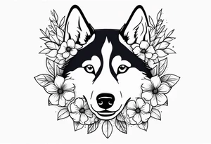 Husky ears with flowers tattoo idea