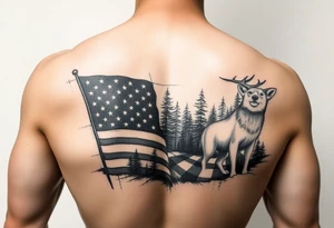 American flag with forest and animal arm sleeve tattoo idea
