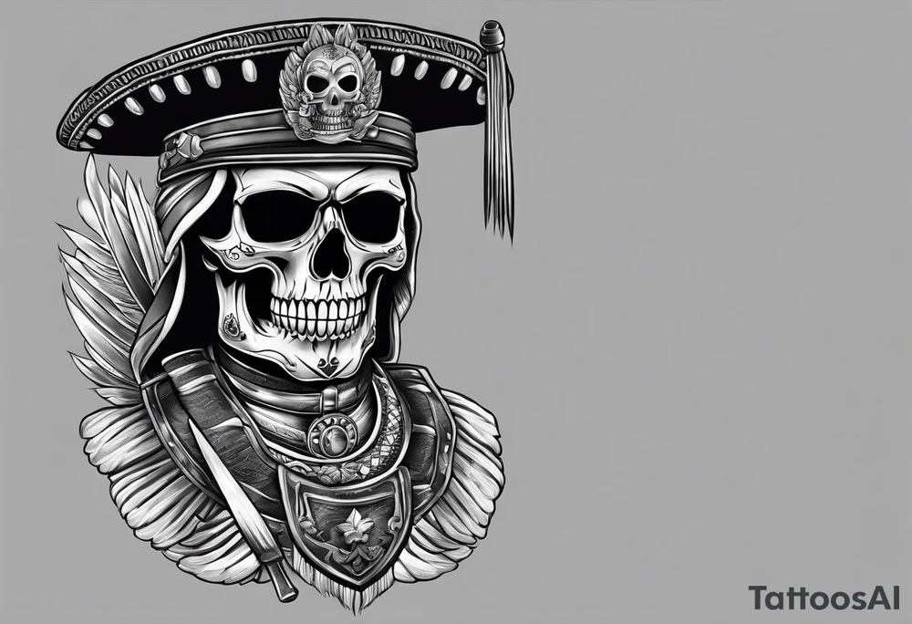 Mexican soldier skull with paint brushes tattoo idea
