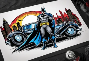 modern batman superhero with bat signal over gotham tattoo idea