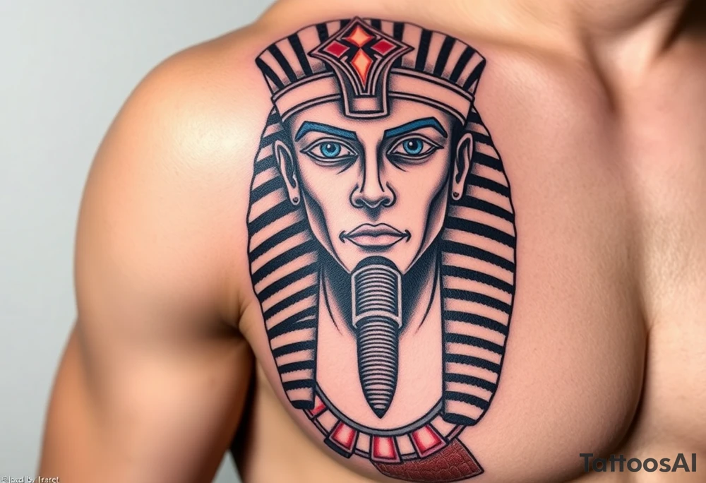 An Egyptian king with blue Eyes(only red , blue and black are possible colors) tattoo idea