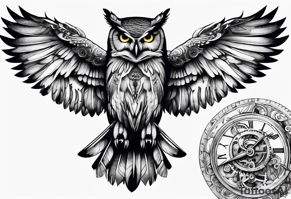 Owl with clockwork tattoo idea
