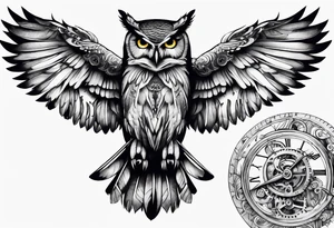 Owl with clockwork tattoo idea