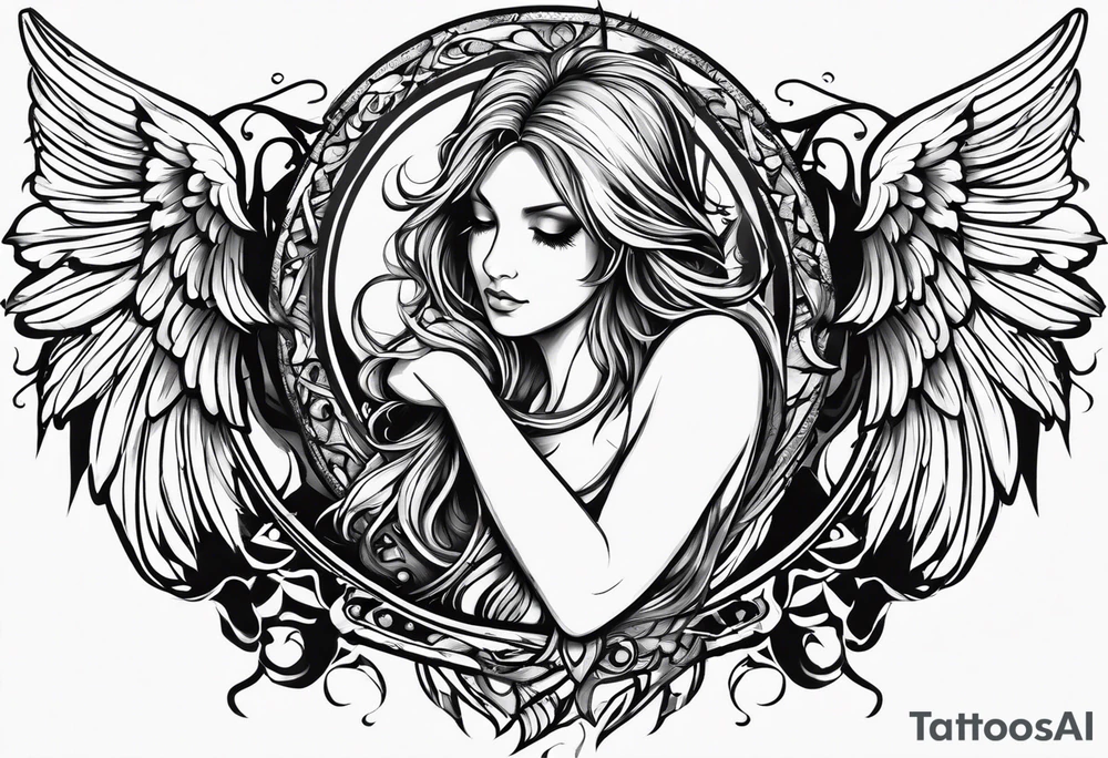 Angel with gothic wings. One side of angle represents darkness and the second of the angle represents light tattoo idea