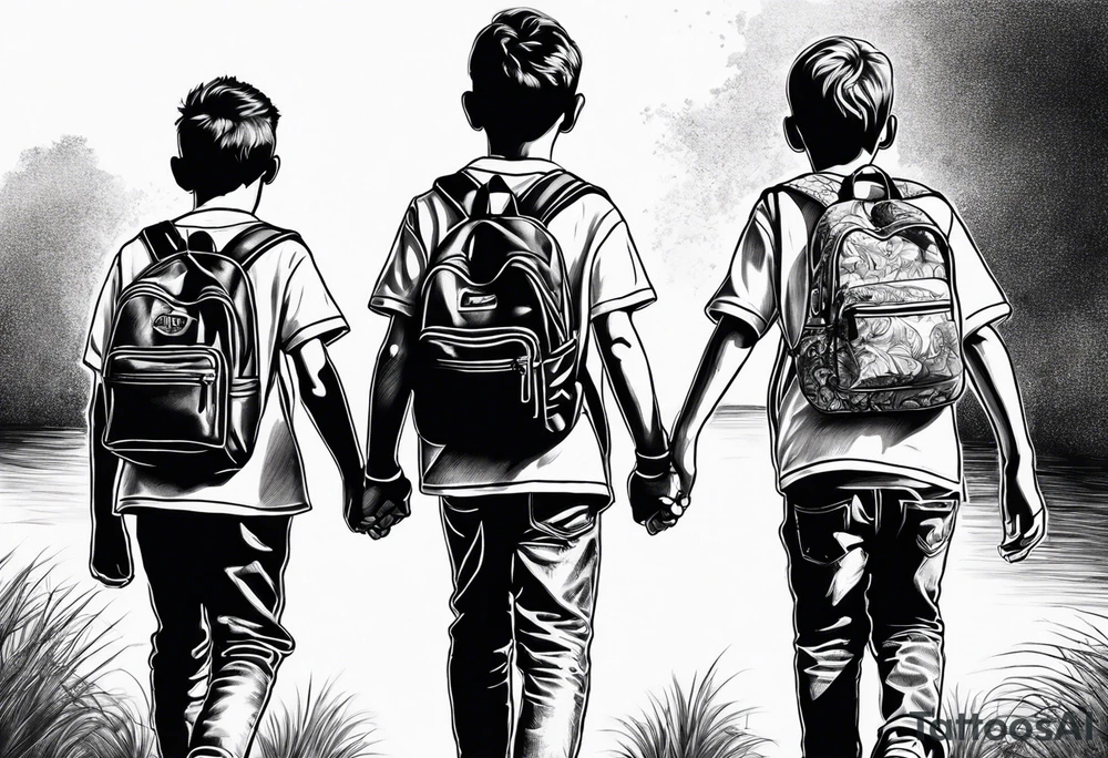 three young brothers walking away together tattoo idea