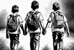 three young brothers walking away together tattoo idea