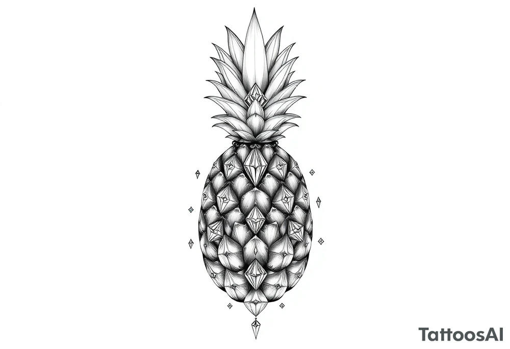 Majestic powerful pineapple with a crowns and diamonds vagina tattoo idea