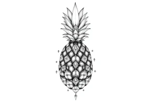Majestic powerful pineapple with a crowns and diamonds vagina tattoo idea