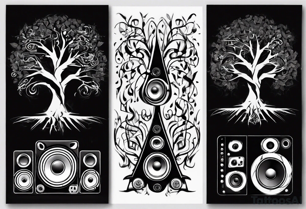 music speaker note tree stave DJ tattoo idea