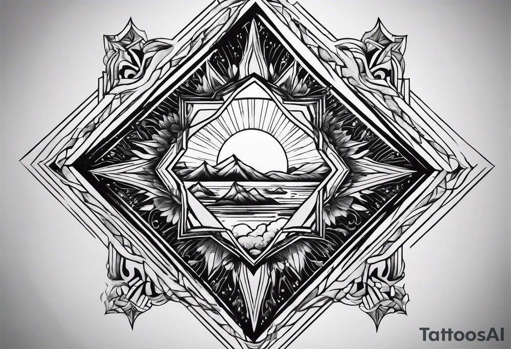 Sun drawing inside of a diamond shape tattoo idea Sun drawing inside of a diamond shape tattoo idea