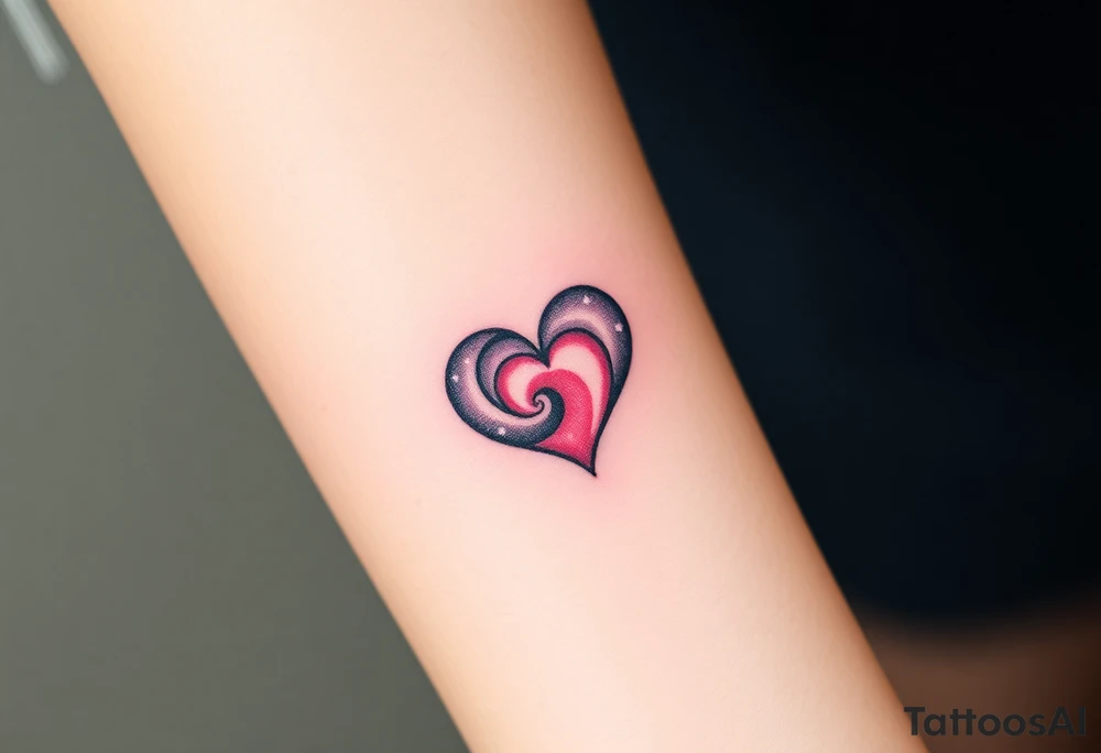 One infinity symbol with a heart made of swirling galaxy patterns at its end tattoo idea