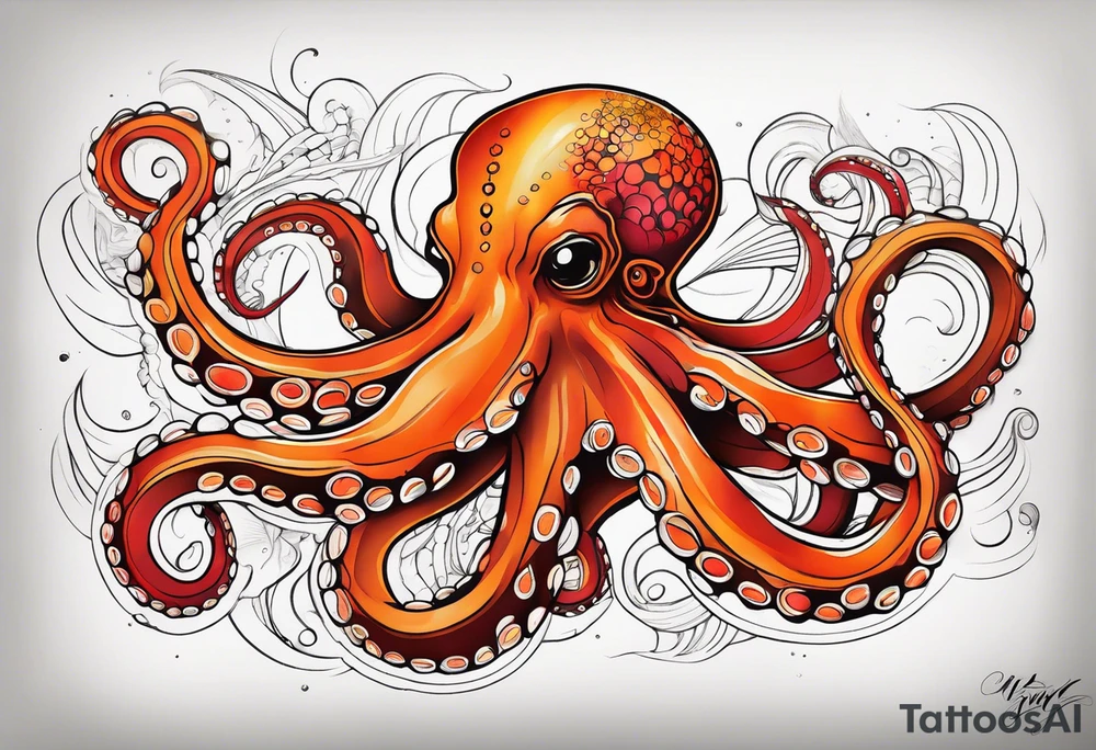 Orange and red Octopus tattoo idea
