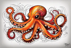 Orange and red Octopus tattoo idea