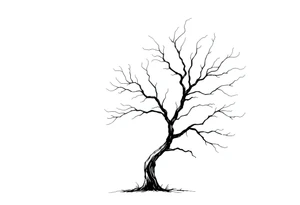 simple windy tree. The tree has strong winds and its branches are bent. The background is a clear sky. tattoo idea