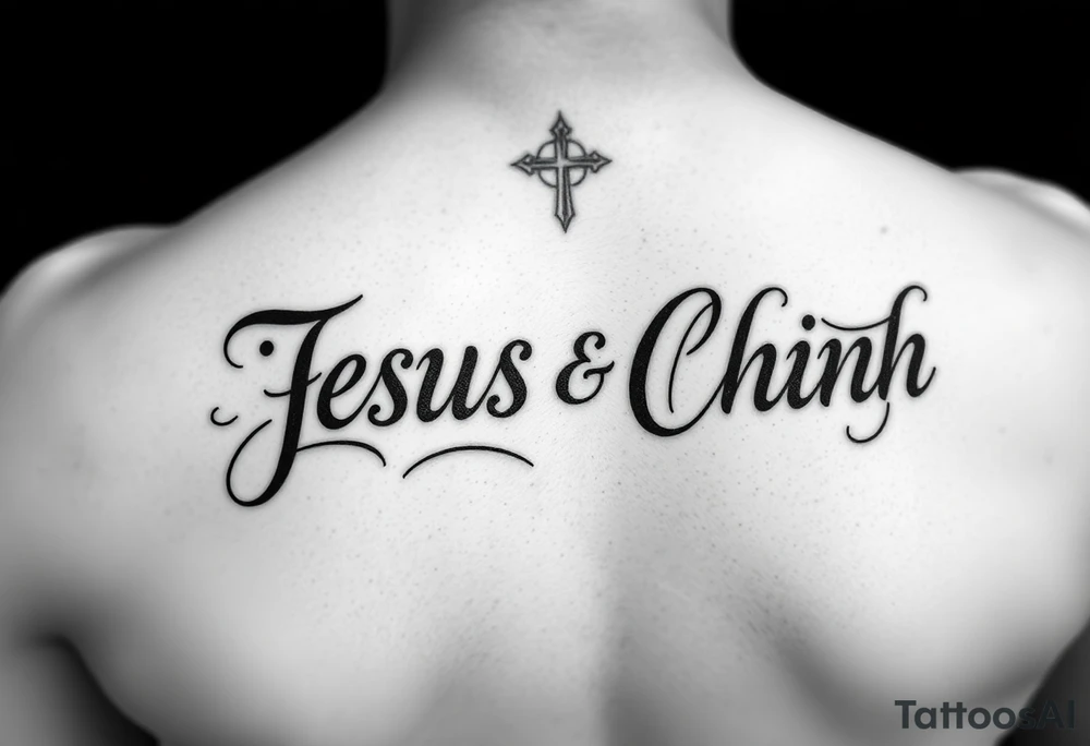 Tattoo with the names Jesus and Chinh tattoo idea