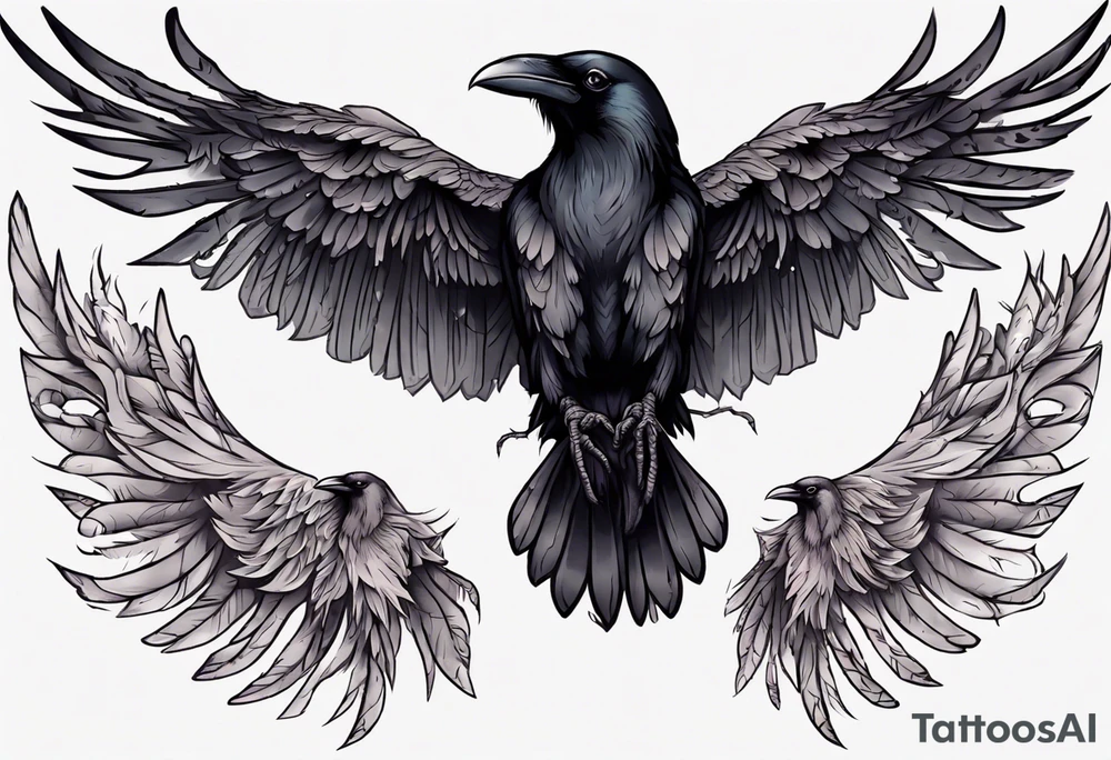 black raven with wings spread tattoo idea