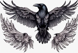 black raven with wings spread tattoo idea