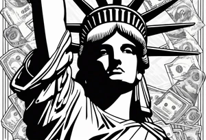 Statue of liberty in handcuffs holding money in his hands tattoo idea