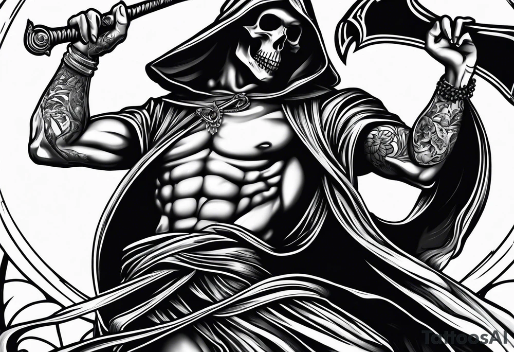 Man dancing with the grim reaper tattoo idea