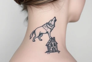 Big  wolf  blowing down   a brick house tattoo idea