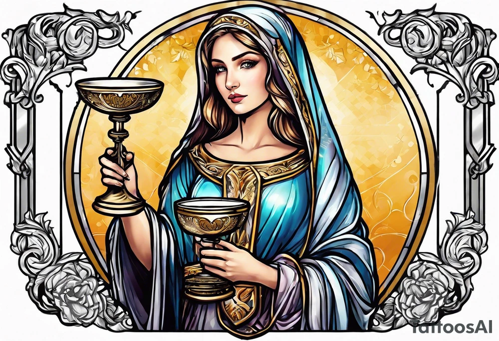 Female saint holding a chalice tattoo idea