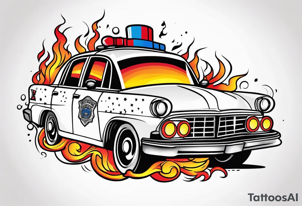Police car on fire tattoo idea